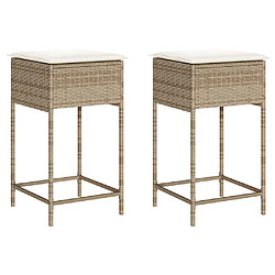 vidaXL Tabourets de bar jardin avec coussins lot de 2 beige poly rotin