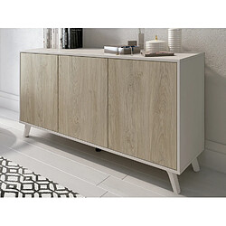 Pegane Buffet, commode, meuble de rangement coloris chêne/blanc - Longueur 138 x Profondeur 39.5 x Hauteur 70 cm