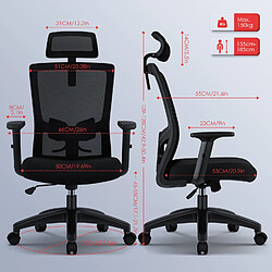 Acheter Lexzurn Fauteuil de Bureau Ergonomique et Pliable,Dossier et Assise Haute avec Roulettes Silencieuses Charge 150KG