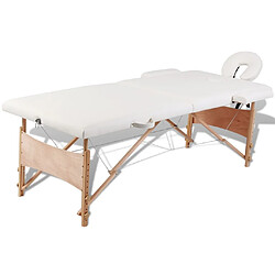 vidaXL Table de massage pliable Blanc crème 2 zones avec cadre en bois