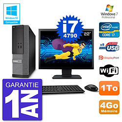 PC Dell 3020 SFF Ecran 22" Intel i7-4790 RAM 4Go Disque 1To Graveur DVD Wifi W7 - Occasion