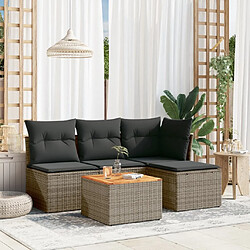 Maison Chic Salon de jardin 5 pcs avec coussins | Ensemble de Table et chaises | Mobilier d'Extérieur gris résine tressée -GKD47224