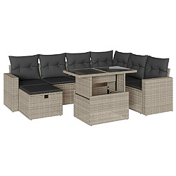 vidaXL Salon de jardin 8 pcs avec coussins gris clair résine tressée