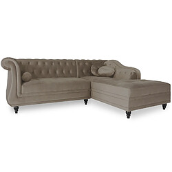 Canapé d'angle Droit Empire Velours Taupe style Chesterfield