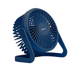 Sogo Ventilateur de table silencieux USB 2W Portable 180º 5 pales Câble USB 12cm Bleu