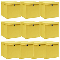 Maison Chic Lot de 10 Boîtes de rangement,Boîtes de stockage et couvercles Jaune 32x32x32cm Tissu -MN302320