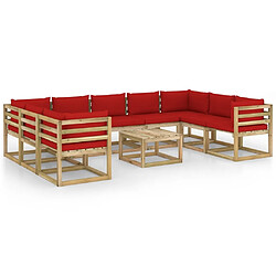 Maison Chic Salon de jardin 10 pcs + coussins - Mobilier/Meubles de jardin - Table et chaises d'extérieur bois de pin imprégné -MN58877