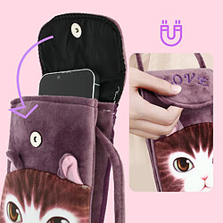 Avizar Pochette Bandoulière pour Smartphone en Tissu Design Chat Violet pas cher