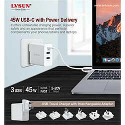 Avis Lvsun Station de Recharge Ultra-Rapide 45 Watts 2 Ports USB-A et 1 Port USB-C PD 3.0 et QC 3.0