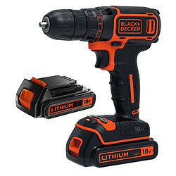 BLACK & DECKER Perceuse-visseuse sans fil BDCD18B - 18V - 1,5 Ah - 2 batteries et chargeur 200 mA inclus