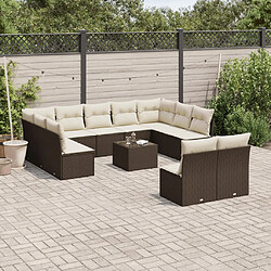 vidaXL Salon de jardin avec coussins 12 pcs marron résine tressée