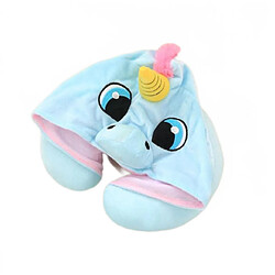 Universal 30cm Mignonne licorne en peluche Animaux en forme de U Portant un turban Voyage Dormir Oreiller Poupée en peluche Cadeau pour les enfants Fille Noël | Oreiller de luxe (bleu)