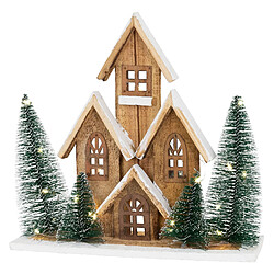 Ecd Germany Maison de Noël LED décoration d'hiver en bois lumière blanc chaud sans piles