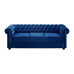 Vente-Unique Canapé 3 places et fauteuil CHESTERFIELD - Velours bleu roi pas cher