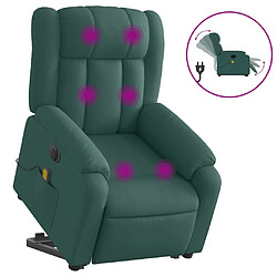 vidaXL Fauteuil inclinable de massage électrique Vert foncé Tissu