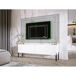 3XELIVING Meuble TV en couleur Blanc mat / Blanc brillant avec pieds droits en noir, D: l : 140 cm, H : 52 cm, P : 32 cm pas cher