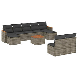 Maison Chic Salon de jardin avec coussins 10 pcs | Ensemble de Table et chaises | Mobilier d'Extérieur gris résine tressée -GKD98275