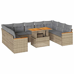 vidaXL Salon de jardin avec coussins 10pcs beige résine tressée acacia