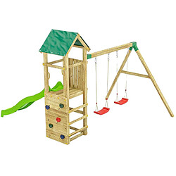 Fungoo Structure de jeux en bois avec toboggan et balançoire double Charly.