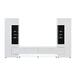 Vente-Unique Mur TV avec rangements et LEDs en MDF et verre - Blanc et noir - BANTRY