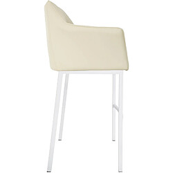 Avis Decoshop26 Tabouret de bar chaise haute de comptoir couture carrées assise en PVC crème 4 pieds stables en métal blanc 10_0004729