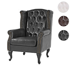 Mendler Fauteuil de luxe à oreilles Chesterfield similicuir ~ noir sans pouf