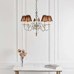 Interiors 1900 Chandelier Tilburg, nickel poli, 5 abat-jours chocolat