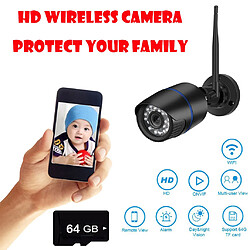 HD1080P Wireless Home Security WIFI extérieur IR caméra de vision nocturne 64G TF carte Noir