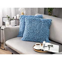 Beliani Lot de 2 coussins CIDE Bouclé 45 x 45 cm Unicolore Bleu