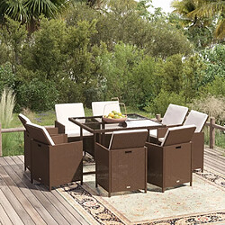 Maison Chic Ensemble à manger d'extérieur 9 pcs avec coussins,Salon de jardin,Mobilier de jardin Poly rotin Marron -GKD575948