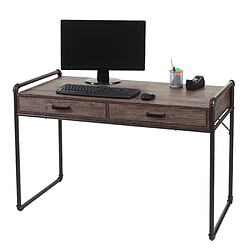 Mendler Bureau HWC-F58, table pour ordinateur, design industriel 75x120x60cm structure 3D ~aspect chêne sauvage marron