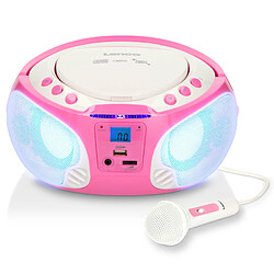 Lenco Radio portable FM et lecteur CD/MP3/USB avec microphone et effets lumineux SCD-650PK Rose