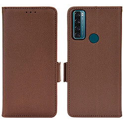 Etui en PU texture litchi, fermeture magnétique, marron pour votre TCL 20 SE