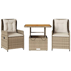 vidaXL Ensemble de bistro 3 pcs avec coussins beige résine tressée