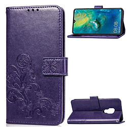 Wewoo Housse Coque Étui en cuir à motif de fleurs pressées Lucky Clover pour Hucompagnon 20, avec support et logements pour cartes, portefeuille dragonne (violet)