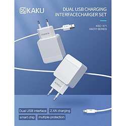 iKaku Kaku KSC-371 Set 2en1 Smart Deux Prises USB Chargeur Secteur 2,4A + Câble USB vers Lightn 1m