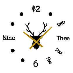 Deer Head 3D DIY Horloge Murale Montres Autocollant Ensemble Noir Facile à Coller Créatif pas cher