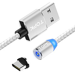 Wewoo Câble de charge magnétique en nylon tressé avec indicateur LED1 m2,4 A max. USB à USB-C / Type-Cavec à LED argent