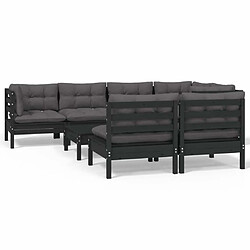 Maison Chic Salon de jardin 8 pcs + coussins - Mobilier/Meubles de jardin - Table et chaises d'extérieur Noir Bois de pin massif -MN99535