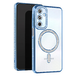 Avizar Coque Diamant pour Samsung Galaxy A25 MagSafe Contour Strass Bleu Clair