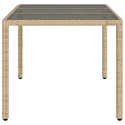 Acheter vidaXL Table de jardin avec dessus en verre beige résine tressée