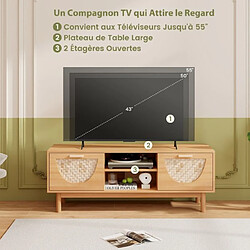 Avis Helloshop26 Meuble tv jusqu'à 55 table console multimédia moderne etagères ouvertes tiroirs tissés en bambou centre de divertissement blanc et naturel 20_0008886