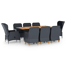 Maison Chic Mobilier à dîner 9 pcs et coussins- Ensemble table et chaises d'extérieur - Salon/Mobilier de jardin classique Résine tressée Gris foncé -MN94501