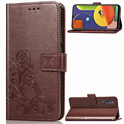 Wewoo Housse Coque Pour Galaxy A50S - Fermoir à quatre feuilles - Boucle en relief - Étui de protection cuir téléphone portable - Avec cordonfente de carte et portefeuille fonction de support Marron