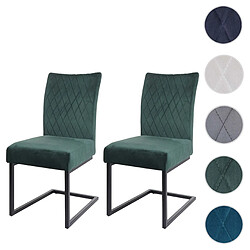 Mendler Lot de 2 chaises cantilever HWC-L15, chaise visiteur chaise de conférence, velours acier époxy ~ vert