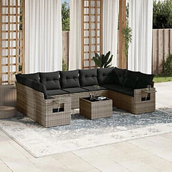 Maison Chic Salon de jardin avec coussins 10 pcs, Ensemble Tables et chaises de jardin, gris résine tressée -GKD748730