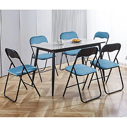 Hooma Lot de 6 chaises pliantes confortables en velours et métal - Bleu