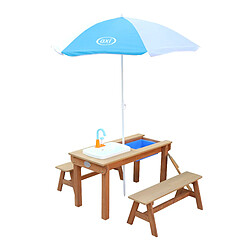 Avis AXI Dennis Table Sable et Eau en Bois Marron | Table d'eau avec couvercle, boîtes de rangement, parasol & jeu évier de cuisine | Table de Jeu Enfant à Eau pour le jardin