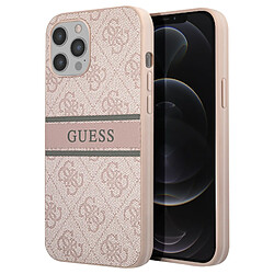 Guess Maroquinerie Guess Coque pour iPhone 12 Pro Max avec Imprimé et Bande Monochrome Luxe Rose Poudré