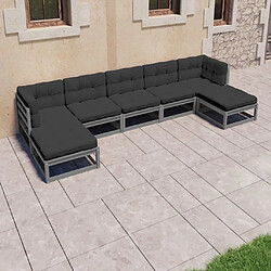 Maison Chic Salon de jardin 7 pcs + coussins - Mobilier/Meubles de jardin - Table et chaises d'extérieur Gris Bois de pin massif -MN57298